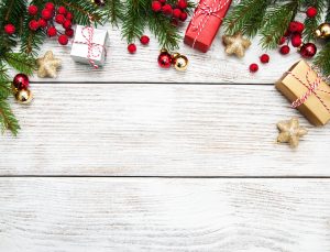 Christmas holiday background - decoration on a wooden table