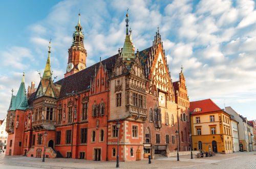 morning view of the sights of the city of wroclaw in poland in spring