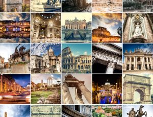 Collage of sights of Rome, Italy