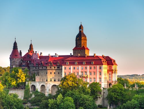Księż Castle in Walbrzych in Poland at dawn in spring